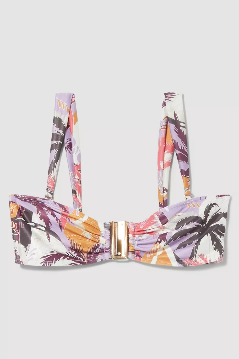 Palm Print Gold Trim Detachable Strap Bikini Top