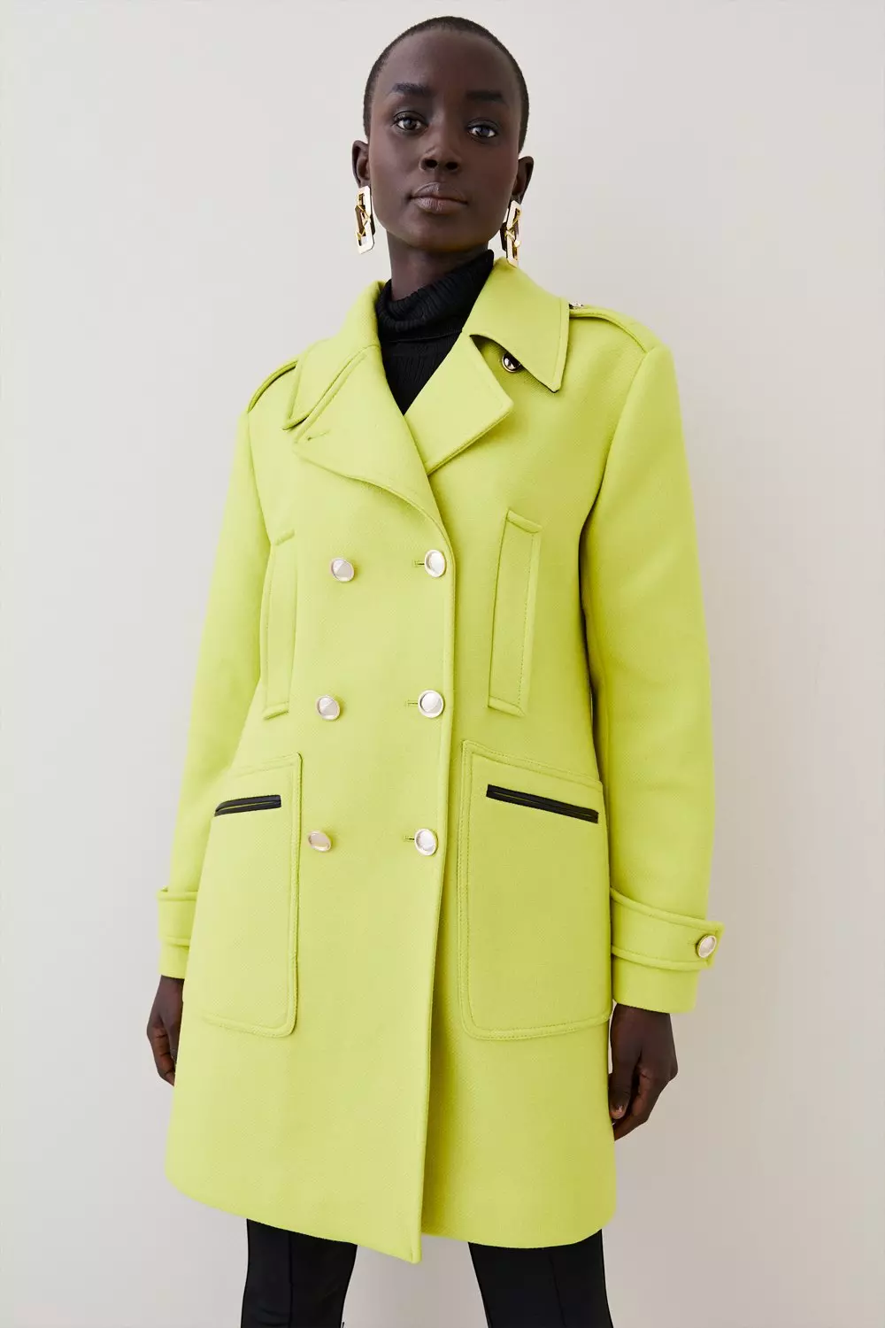 Italian Wool Cashmere Double Breasted Pea Coat | Karen Millen