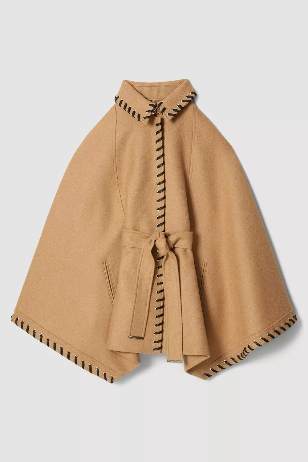 18.01 Italian Wool Cashmere Whipstitch Cape Coat
