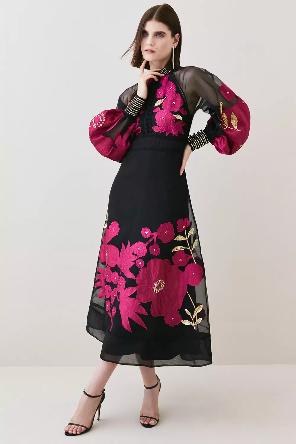 kate spade new york Floral Silk Chiffon Long-Sleeve Dress