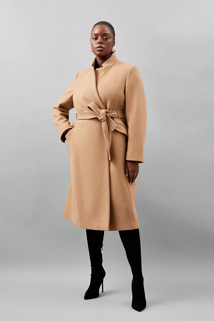 Plus Size Italian Virgin Wool Blend Notch Neck Coat | Karen Millen