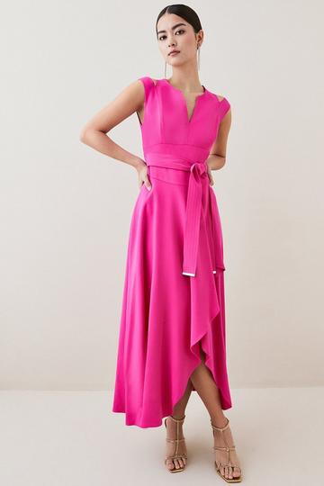 Pink Petite Compact Viscose Tailored Waterfall Midi Dress