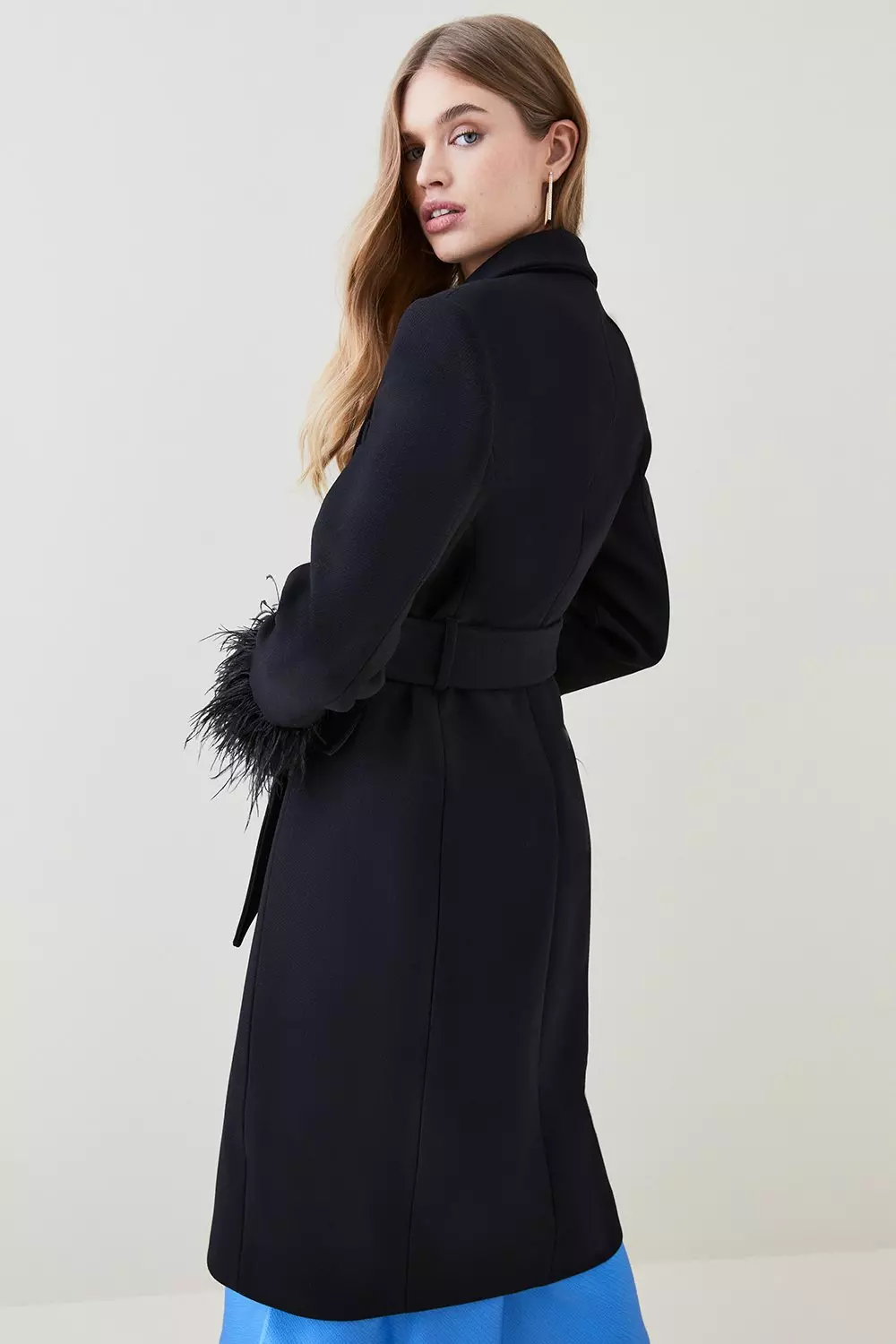 Italian Manteco Wool Feather Cuff Tailored Coat Karen Millen