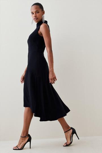 Black Tall Soft Tailored High Low Midi Dress