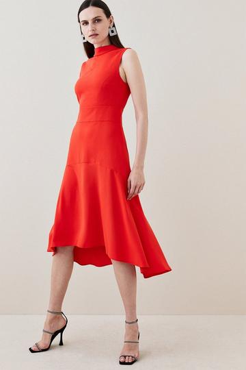 Red Tall Soft Tailored High Low Midi Dress