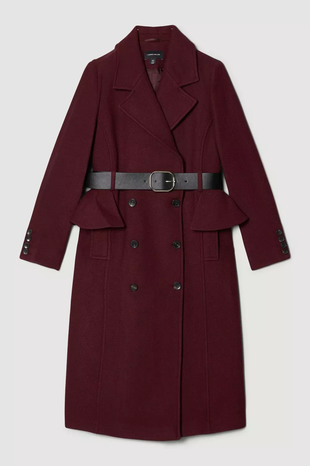 Italian Wool Belted Midi Peplum Coat | Karen Millen