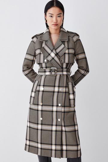 Italian Classic Check Tailored Trench Coat natural