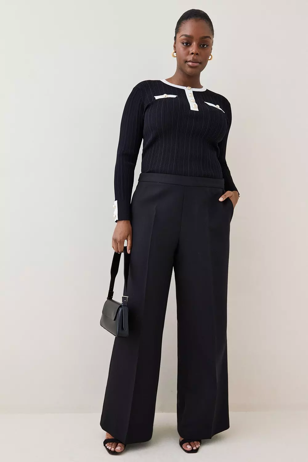 Plus Size Compact Essential Tailored Wide Leg Pants | Karen Millen