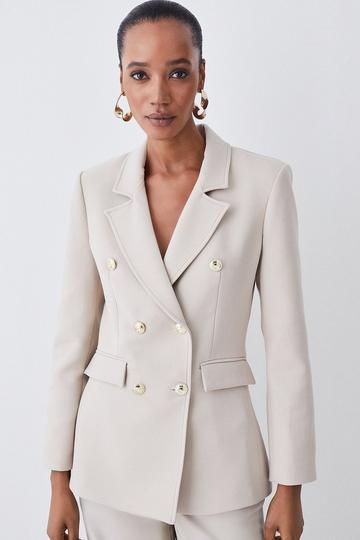Beige Compact Essential Tailored Double Breasted Blazer
