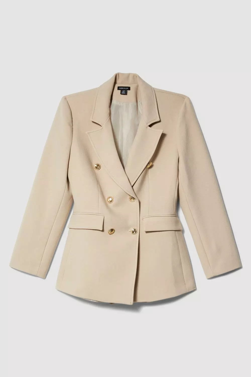 Beige Double Breasted Textured Tailored Blazer