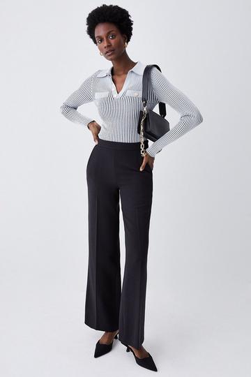 Black Compact Essential Tailored Wide Leg Trouser