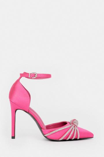 Pink Satin Diamante Knot Stiletto Heel
