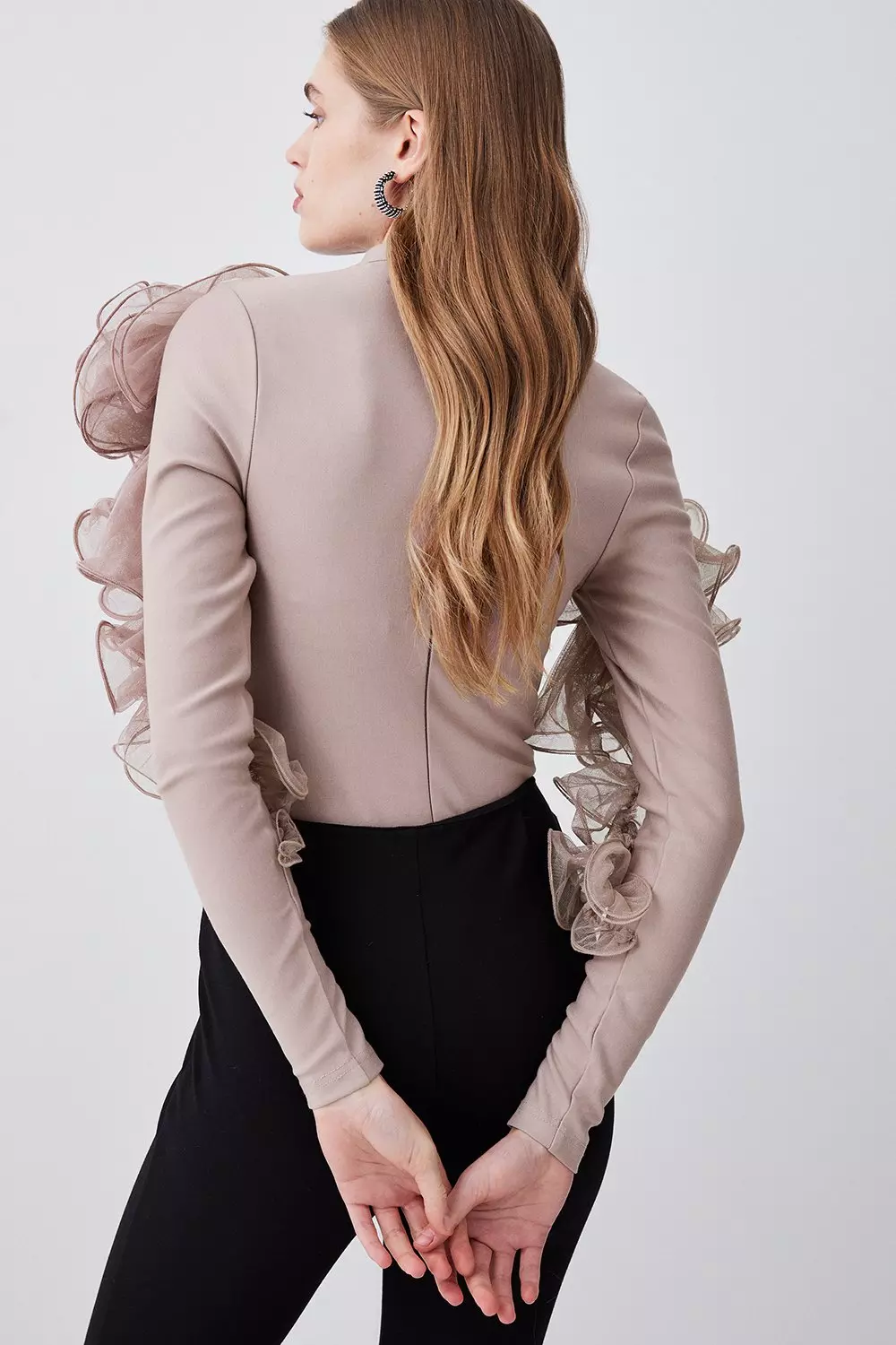 Buy Karen Millen Jersey Crepe Sleeveless Draped Bodysuit Top In Taupe