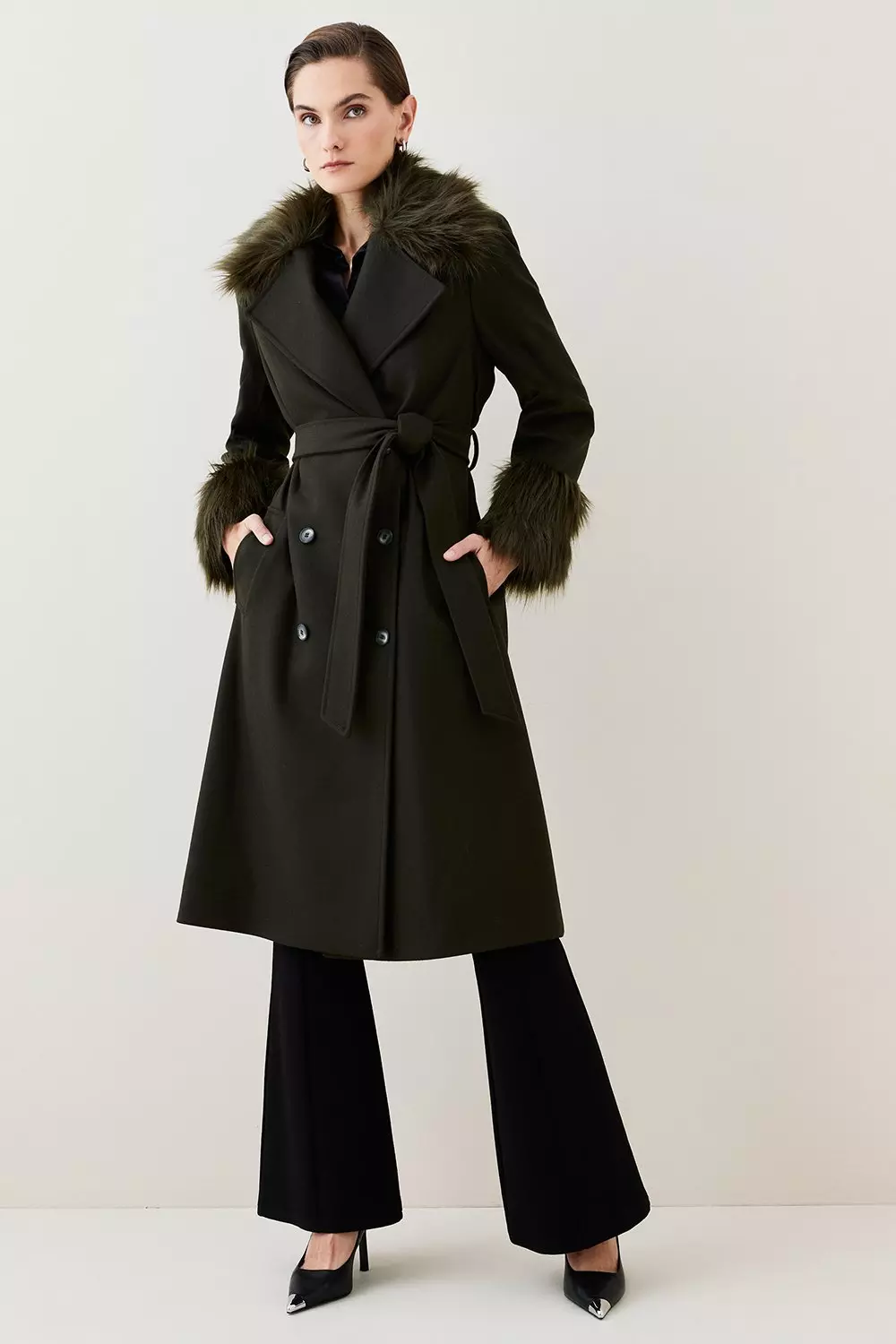 Faux fur clearance collar wrap coat