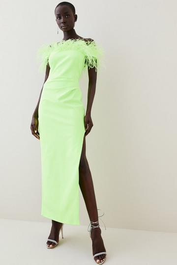Feather Bardot Stretch Crepe Tailored Maxi Dress lime