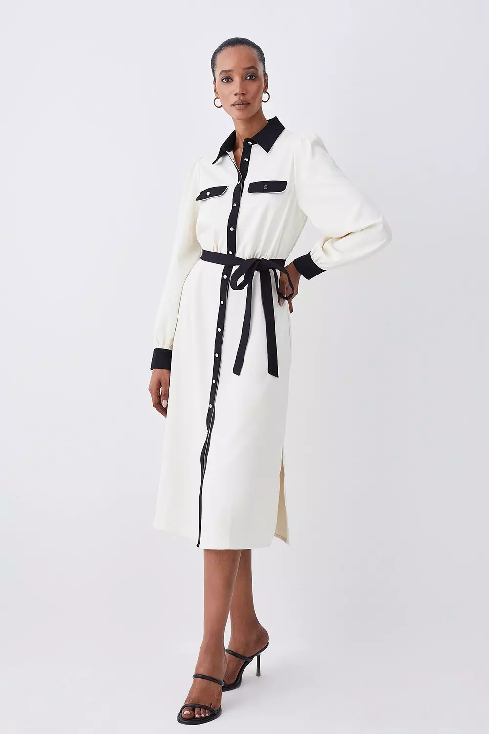 Contrast Twill Trimmed Midi Shirt Dress Karen Millen