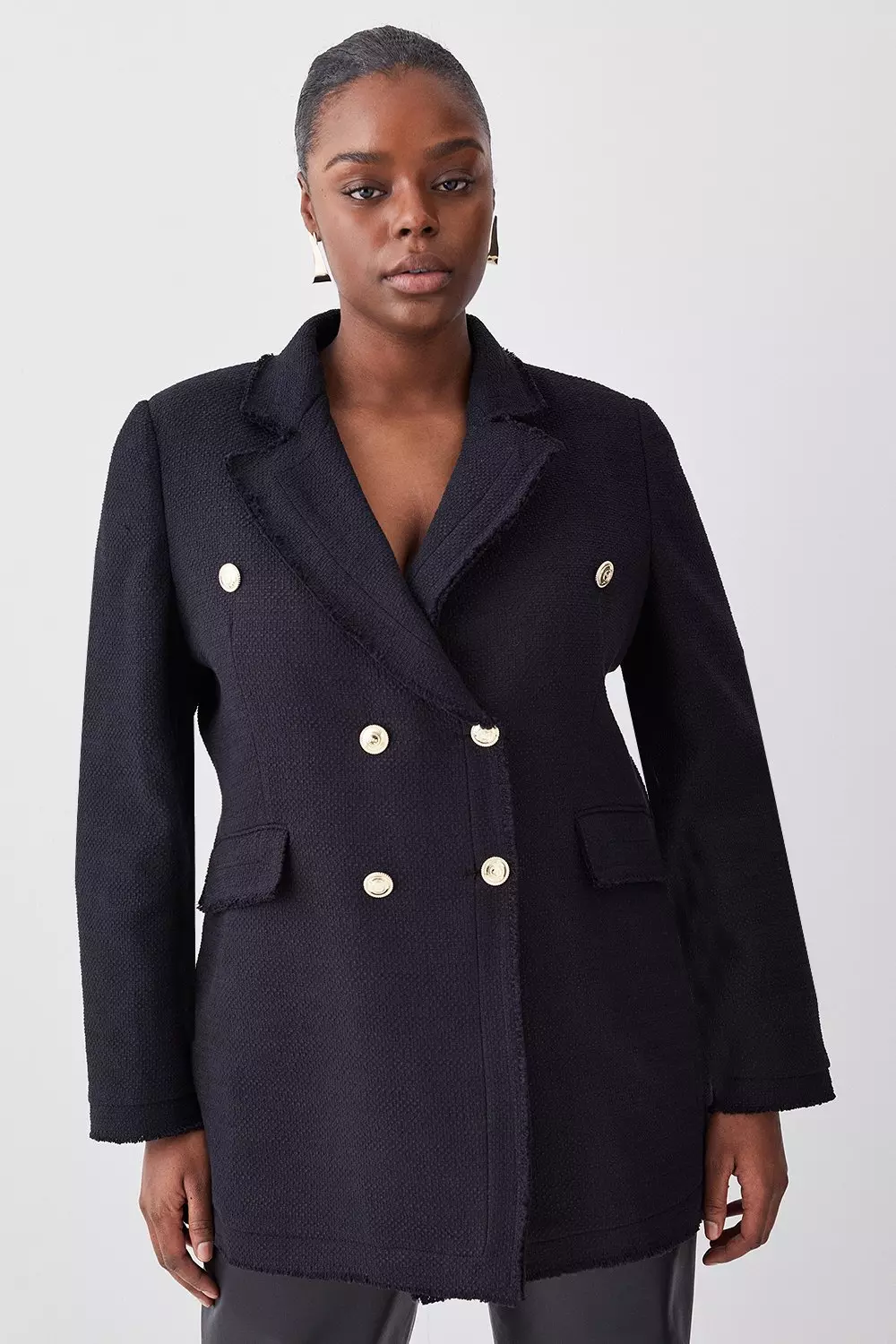 Petite Tailored Button Military Blazer