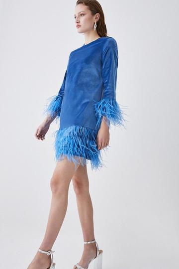 Velvet & Feather Sleeved Mini Dress aqua
