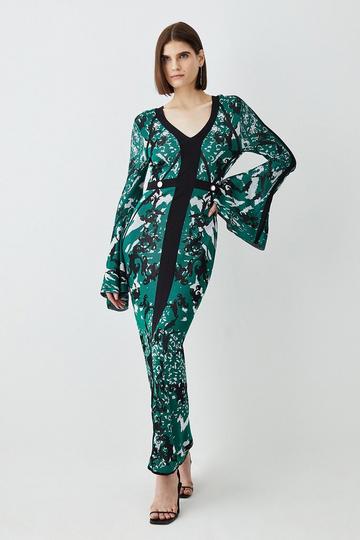 Green Tall Slinky Jacquard Full Sleeve Knitted Maxi Dress