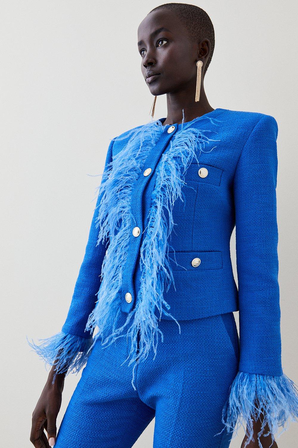 Blue hot sale feather jacket