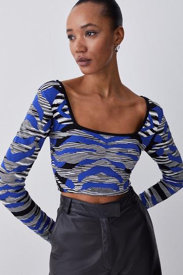 Abstract Jacquard Knitted Jumper cobalt