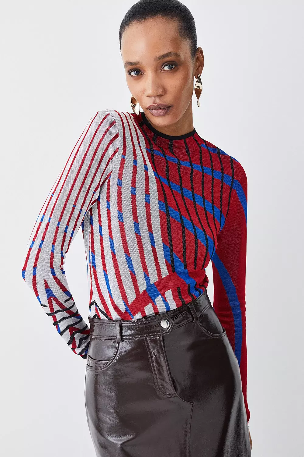 Slinky Crew Neck Jacquard Abstract Knit Top | Karen Millen