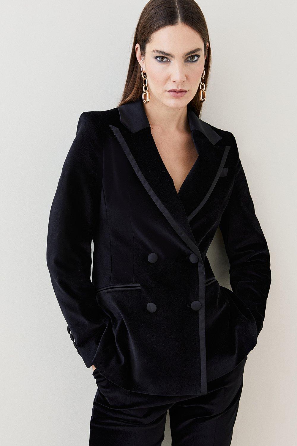 Velvet Double Breasted Tailored Jacket | Karen Millen