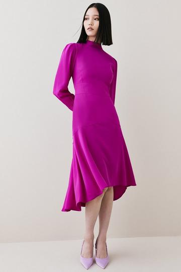 Purple Soft Tailored High Low Sleeved Midi Dress