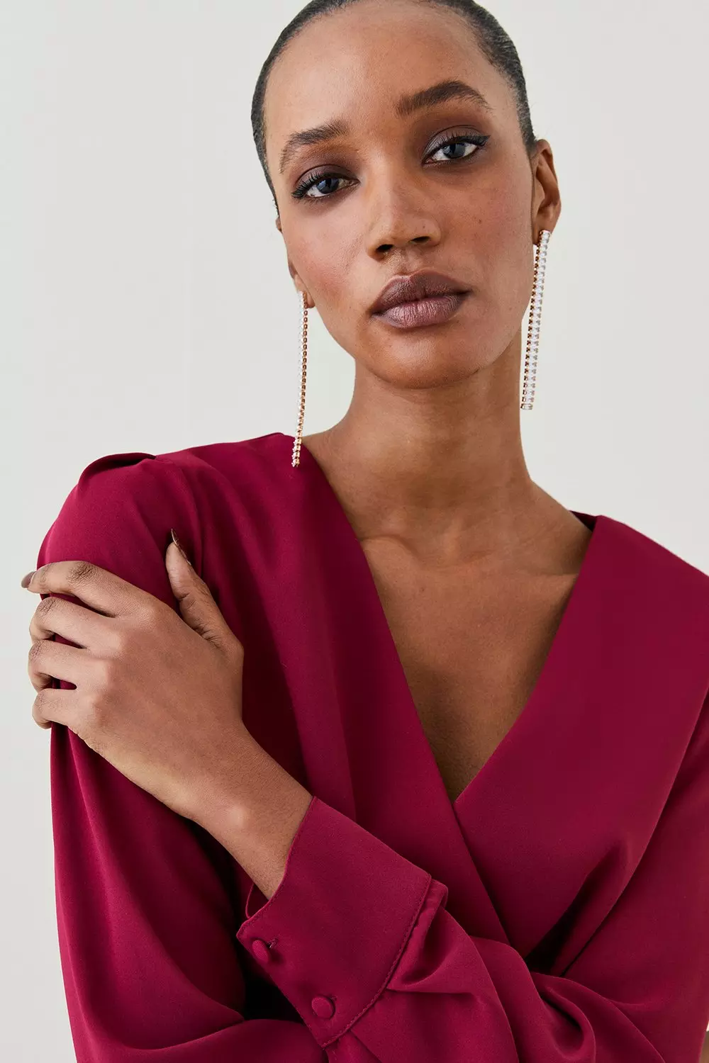 Soft Tailored Wrap Sleeved High Low Midi Dress Karen Millen