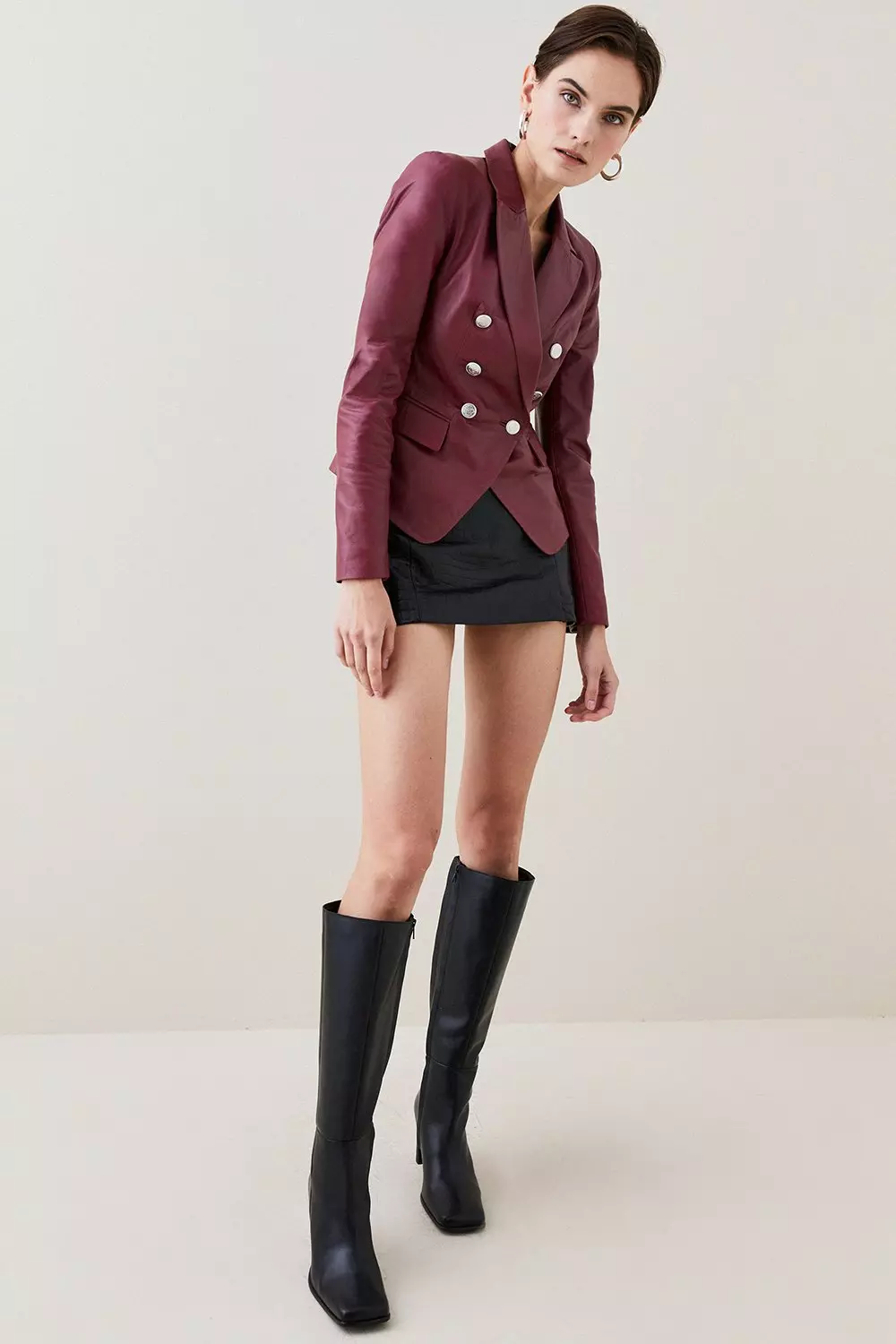 Karen millen 2024 burgundy leather jacket