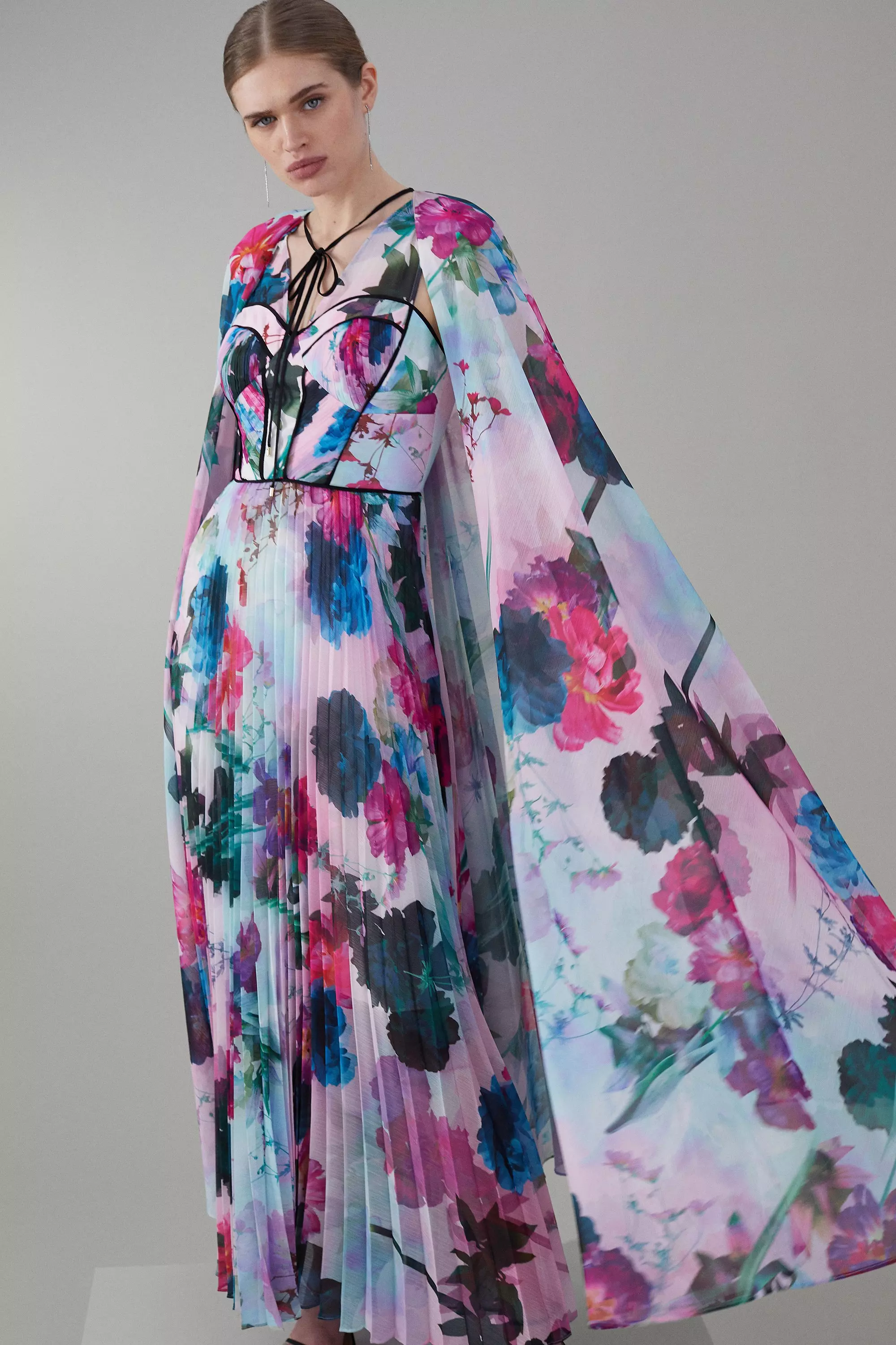 Maxi dress on sale with floral cape