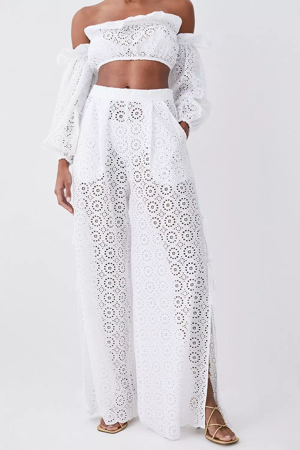 Beach Eyelet Split Leg Pants