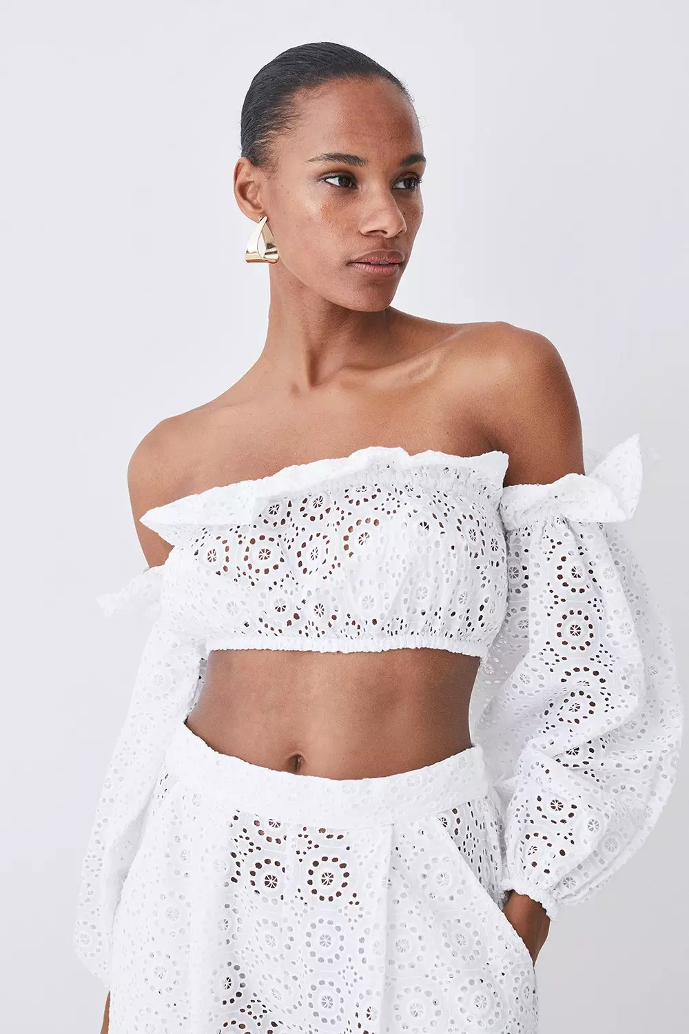 White broderie hotsell bardot top