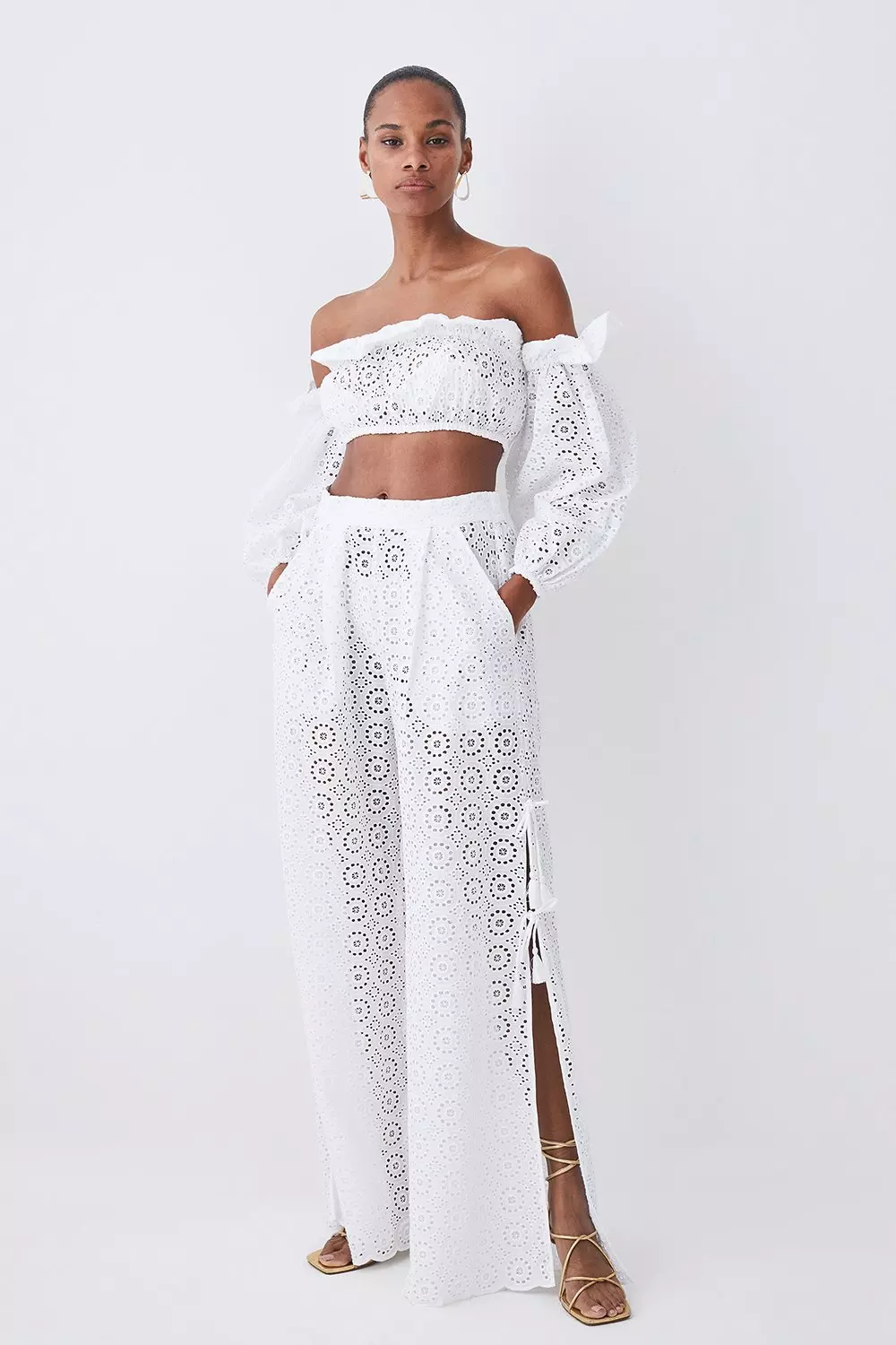 Beach Woven Off The Shoulder Eyelet Top