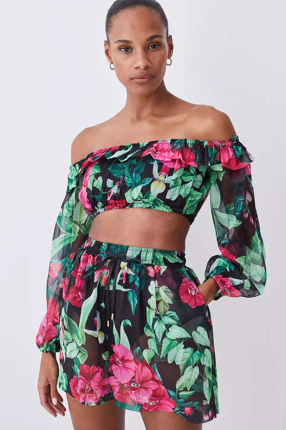 Tropical Off The Shoulder Crop Top Beach Cover Up Karen Millen