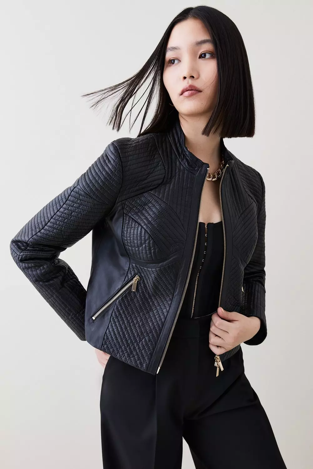 Mixed Material Collarless Jacket - Women - Ready-to-Wear