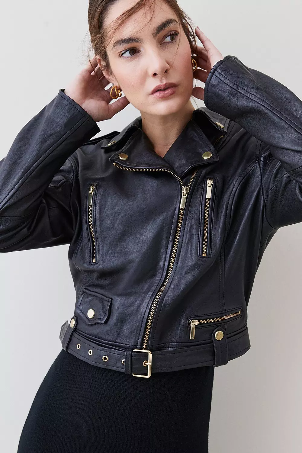 Karen millen cropped leather jacket hotsell