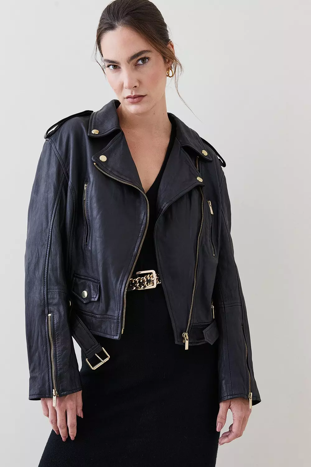 Mozo Oversized Biker Jacket in Light Olive