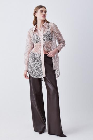 Italian Lace & Satin Tailored Longline Shirt blush
