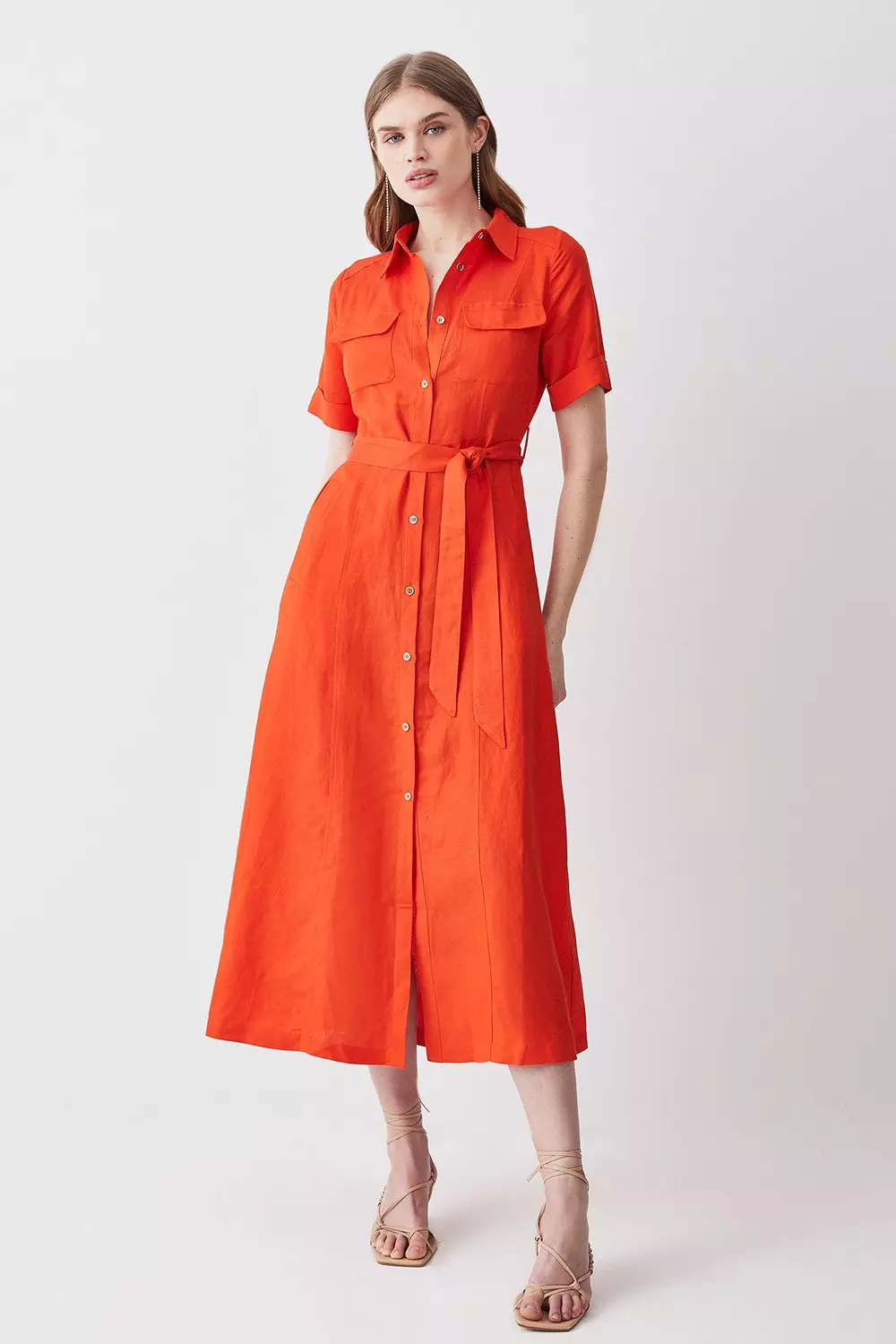 Midi linen shop dress with sleeves