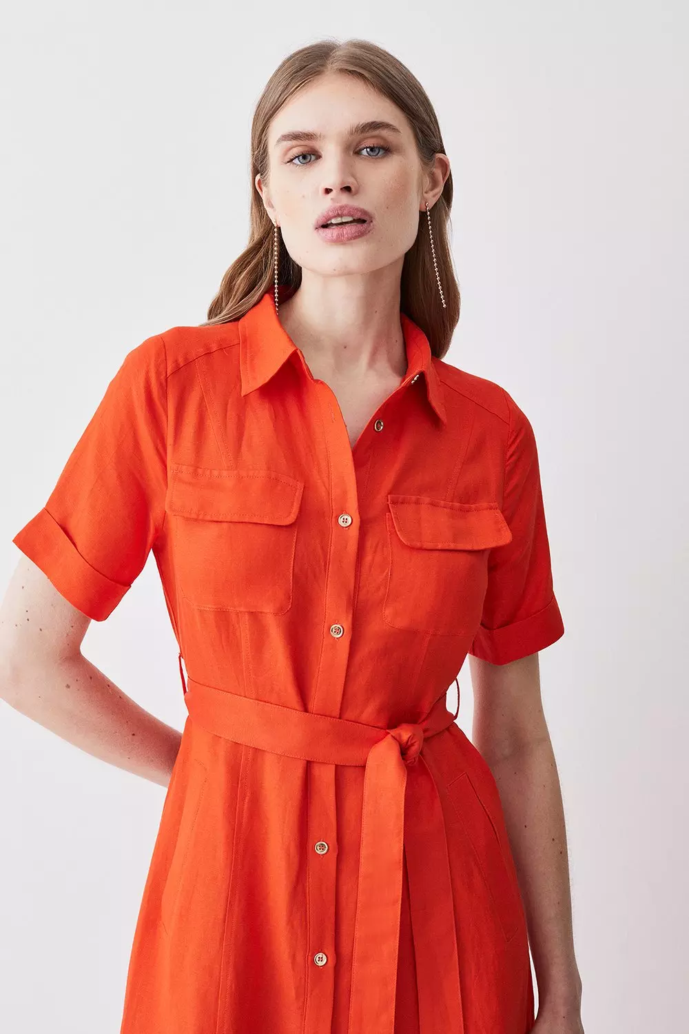 Red linen best sale shift dress