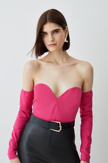 Pink Plunge Ponte Long Sleeve Bodysuit