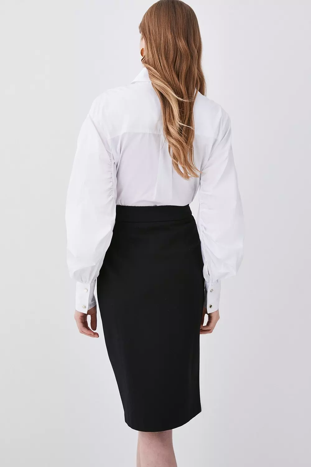 High waist pencil skirt hotsell white blouse