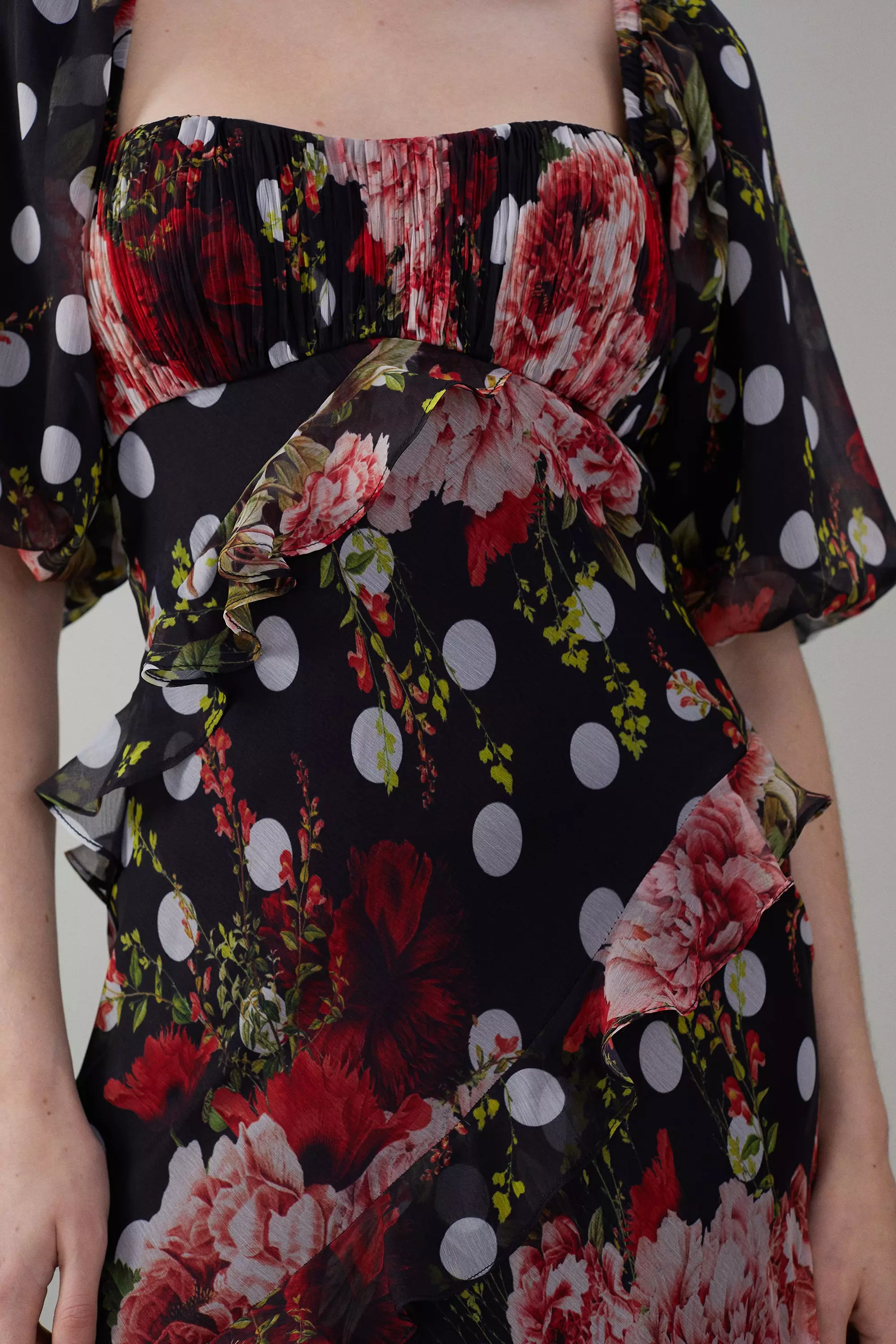 Karen millen ruffled floral hot sale dress