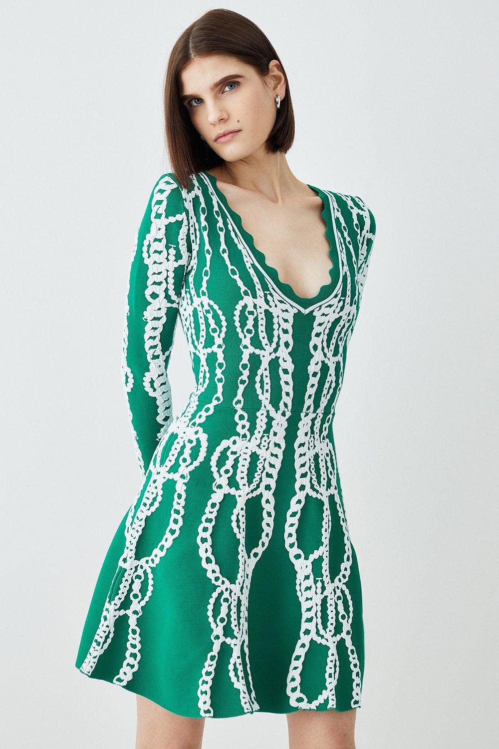 Brushed Jacquard Knit Mini Dress | Karen Millen