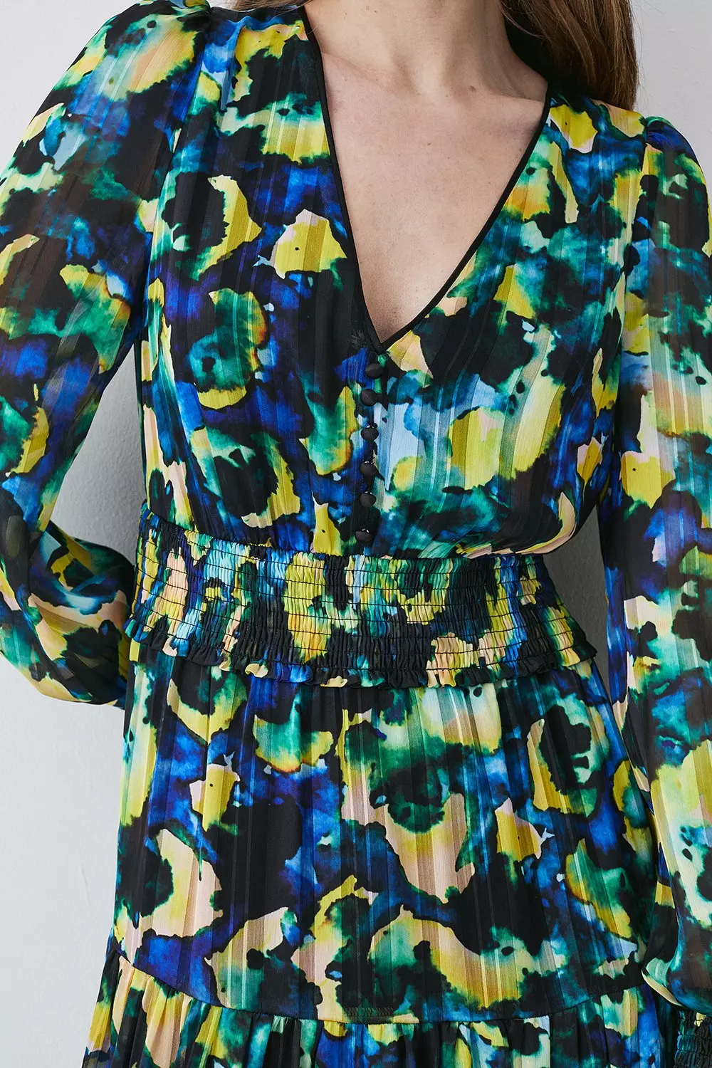 Karen Millen Floral Shirred Detail Woven Maxi Dress Blue | atelier-yuwa ...