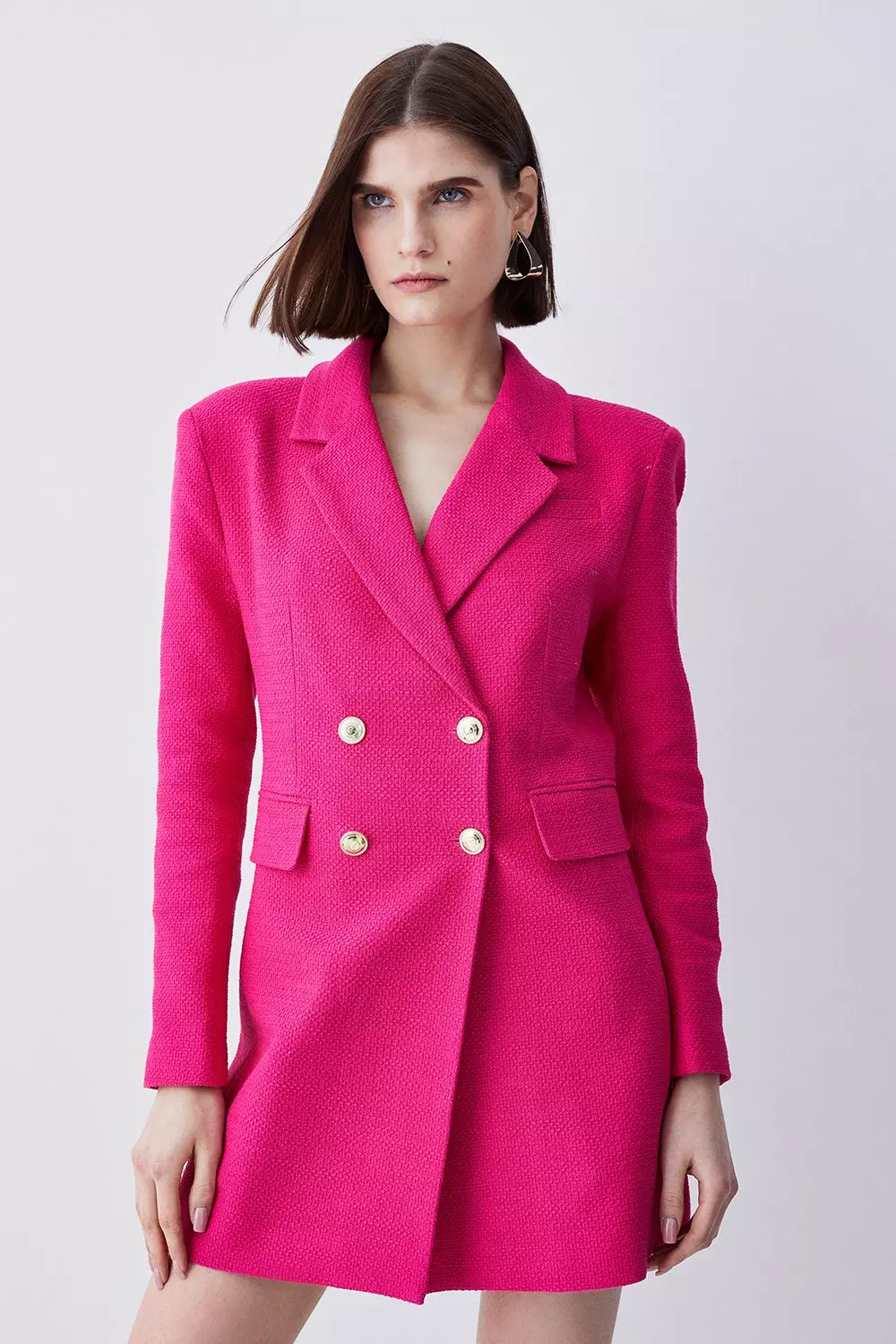 Belted Double-Breasted Crêpe Blazer in Pink