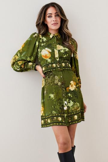 Multi Lydia Millen Floral Belted Woven Mini Shirt Dress