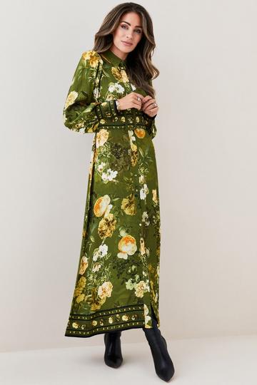 Multi Lydia Millen Floral Belted Woven Midi Shirt Dress