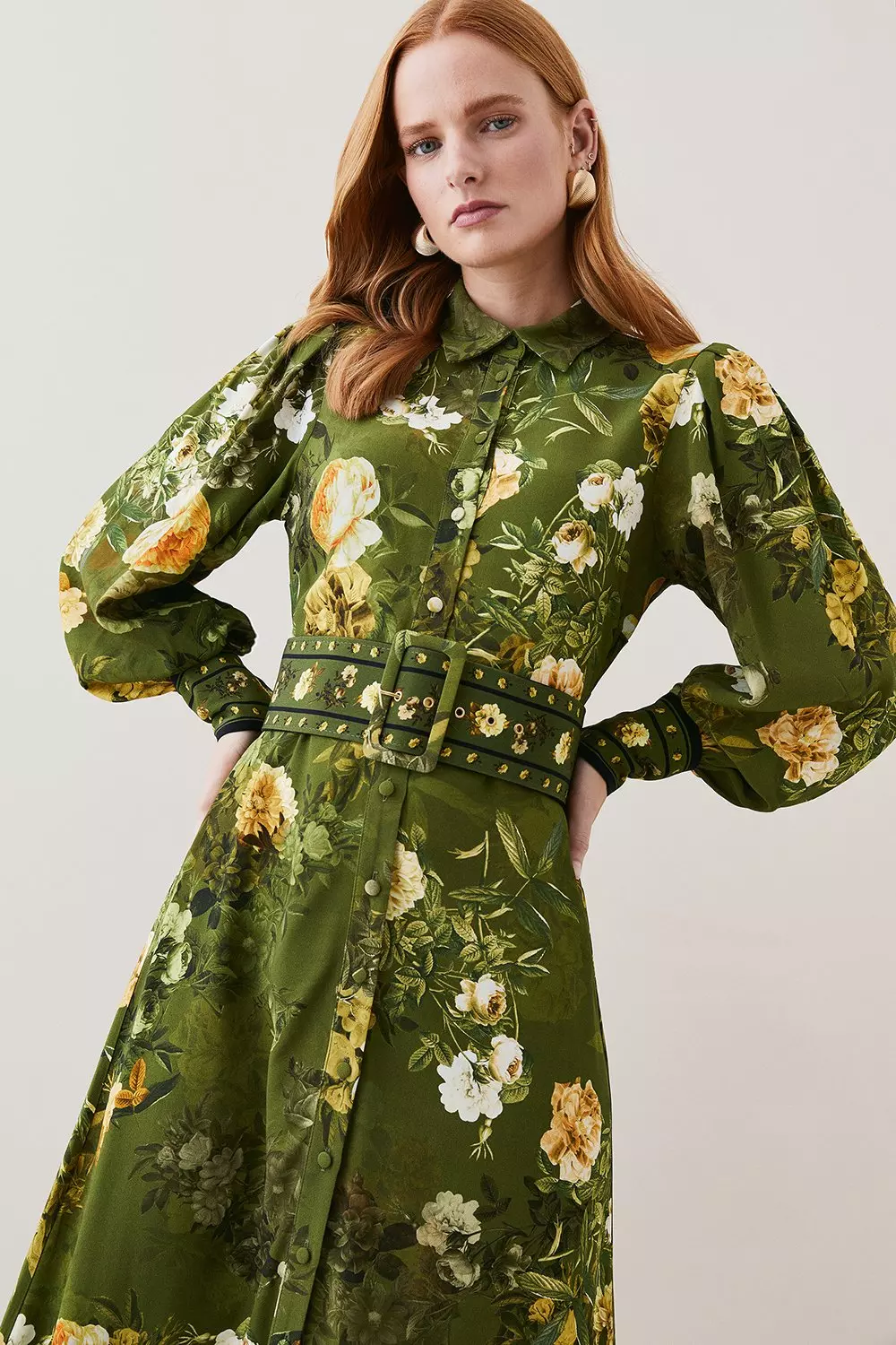 Lydia Millen Floral Belted Woven Midi Shirt Dress | Karen Millen